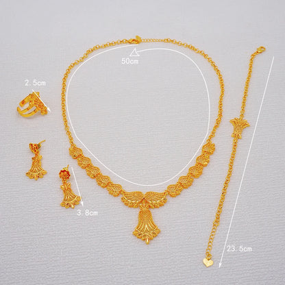 African Indian Gold Jewelry Set for Women – Dubai Style Bridal Tassel Long Necklace, Earrings, Ring & Bangle - Ideal Gift for Her
