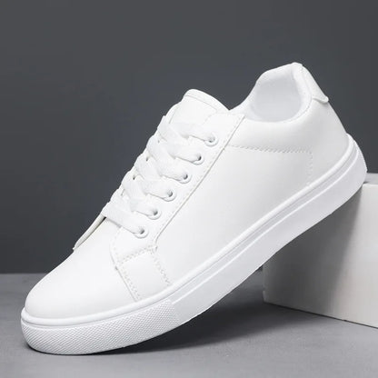 Hot Men’s Fashion Sneakers – Stylish Leather Flat Shoes for Everyday Comfort, White & Black Non-Slip Vulcanized Design - Gift for Him