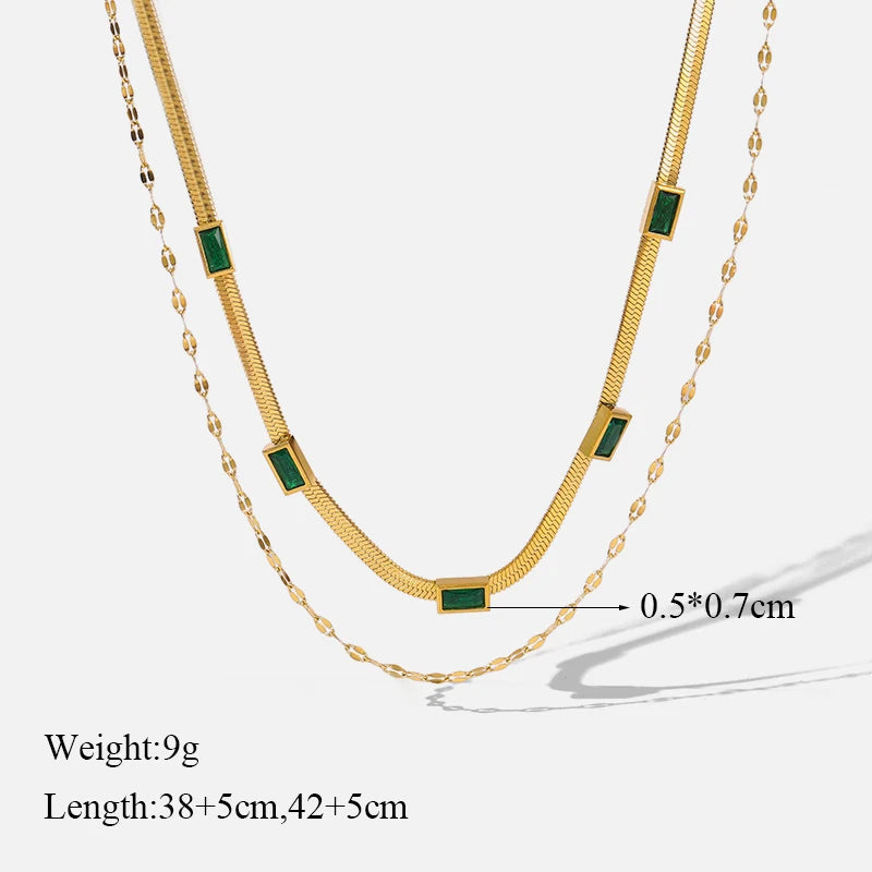 EILIECK 316L Stainless Steel White Green Red Zirconia Crystal Necklace For Women Fashion Neck Jewelry Wedding Party Accessories