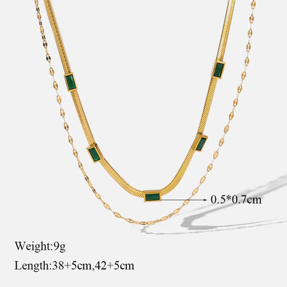 EILIECK 316L Stainless Steel White Green Red Zirconia Crystal Necklace For Women Fashion Neck Jewelry Wedding Party Accessories