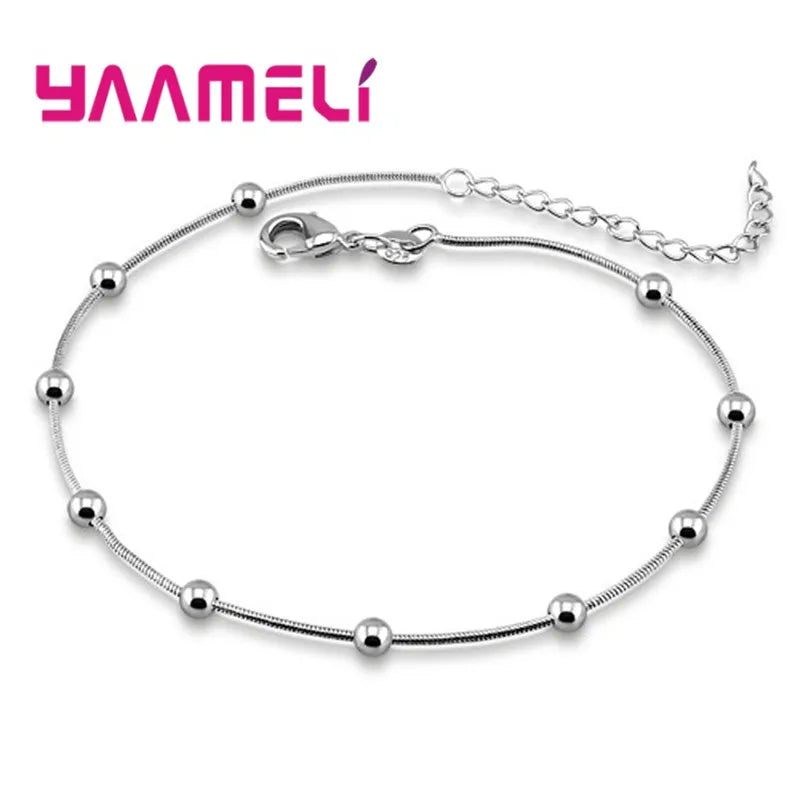 925 Sterling Silver Adjustable Anklet Trendy Foot Chain for Women