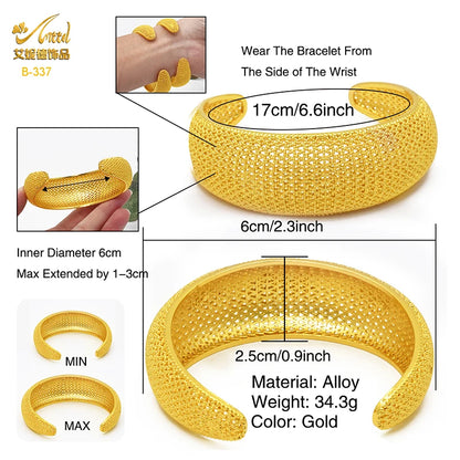 ANIID Dubai 24k Golden Cuff Bangles For Women - African Luxury Charm Bracelet Bangles Nigerian Wedding Gold Color Jewelry Gifts
