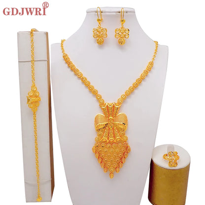 African Indian Gold Jewelry Set for Women – Dubai Style Bridal Tassel Long Necklace, Earrings, Ring & Bangle - Ideal Gift for Her