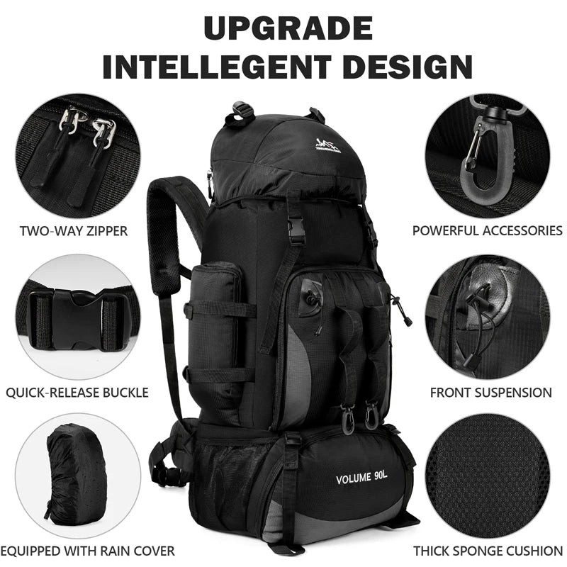 Men's 90L Trekking Bag | Waterproof Outdoor Backpack for Hiking, Camping & Travel Adventures, Heavy-Duty Rucksack With Cover| Perfect Gift for Him