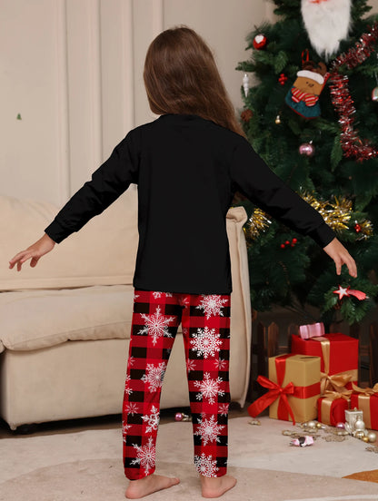 Matching Family Christmas Pajamas Set – Snug, Colorful Letter Print Top & Plaid Bottom Jammies