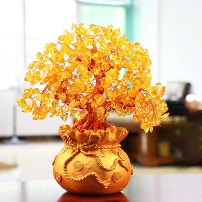 Natural Crystal Shaking Money Tree Desktop Ornament - Prosperity, Luck Enhancing Golden Money Bag Decoration for Desktop, Office, or Christmas - Ideal Gift for Friends & Family