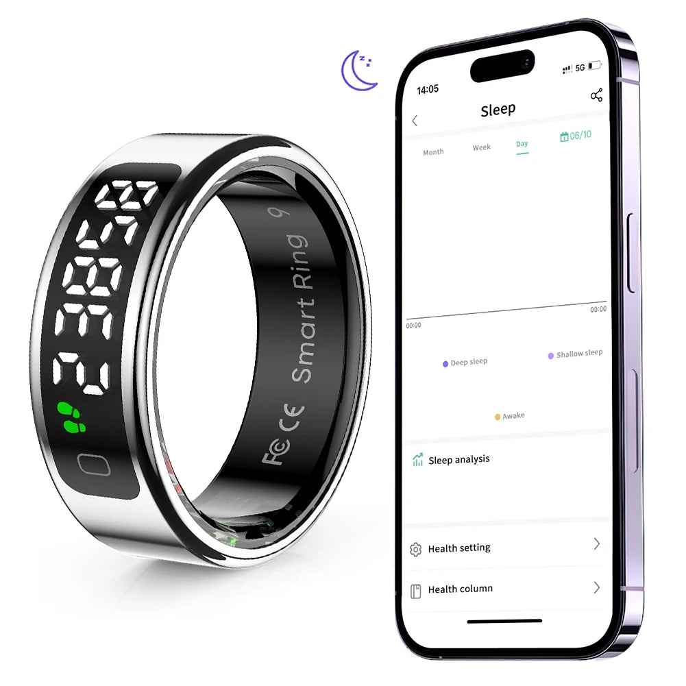 Touchscreen Smart Ring with Display – Heart Rate & Blood Oxygen Monitor, 5ATM Waterproof, Android & iOS Compatible - Gift for All