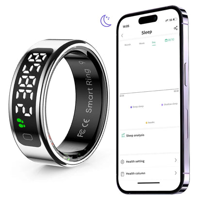 Touchscreen Smart Ring with Display – Heart Rate & Blood Oxygen Monitor, 5ATM Waterproof, Android & iOS Compatible - Gift for All