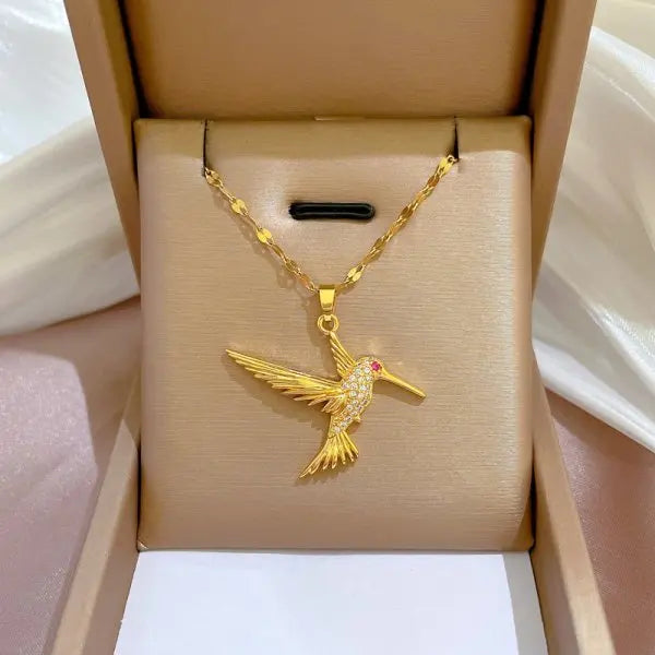 Zircon Inlaid Stainless Steel Choker Necklace for Women - Flower Butterfly Moon Design Pendant Tassel Clavicle Jewelry - Perfect Gift for Her