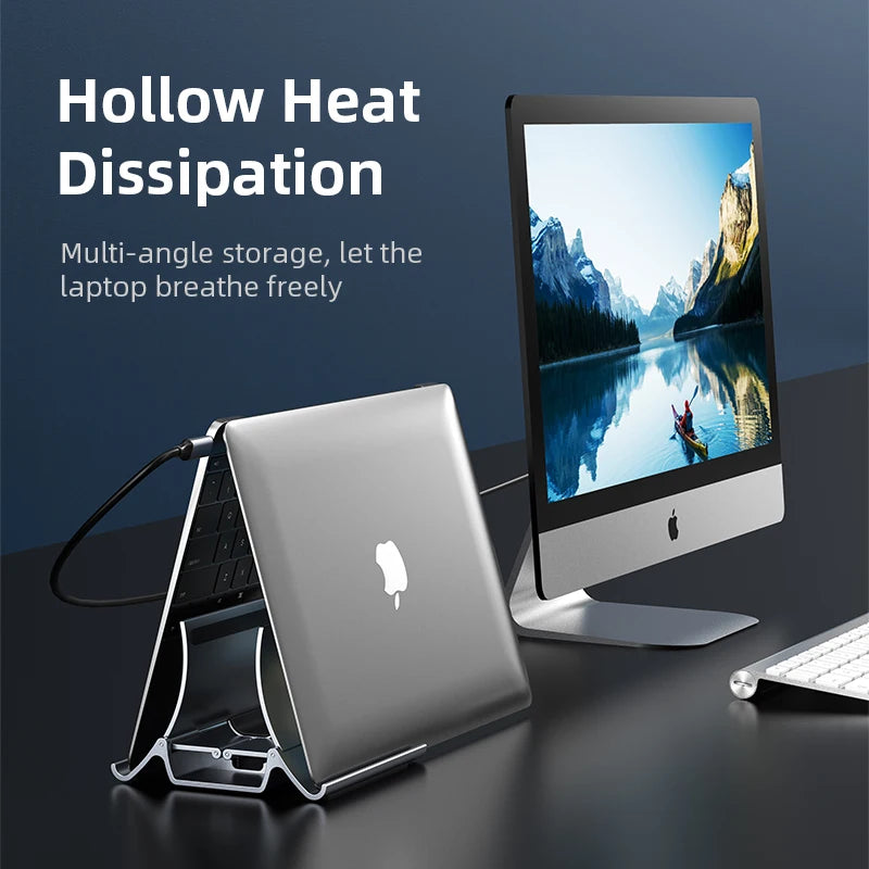 Space Saving Vertical Laptop Stand  - Heat Dissipation and Non-slip Silicone  Gravity Holder for MacBook Surface iPad Tablet - Perfect Gift for All