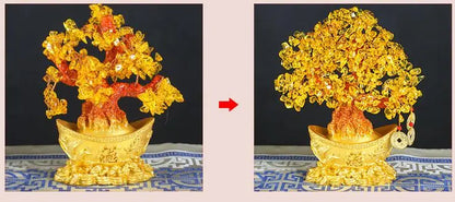 Natural Crystal Shaking Money Tree Desktop Ornament - Prosperity, Luck Enhancing Golden Money Bag Decoration for Desktop, Office, or Christmas - Ideal Gift for Friends & Family
