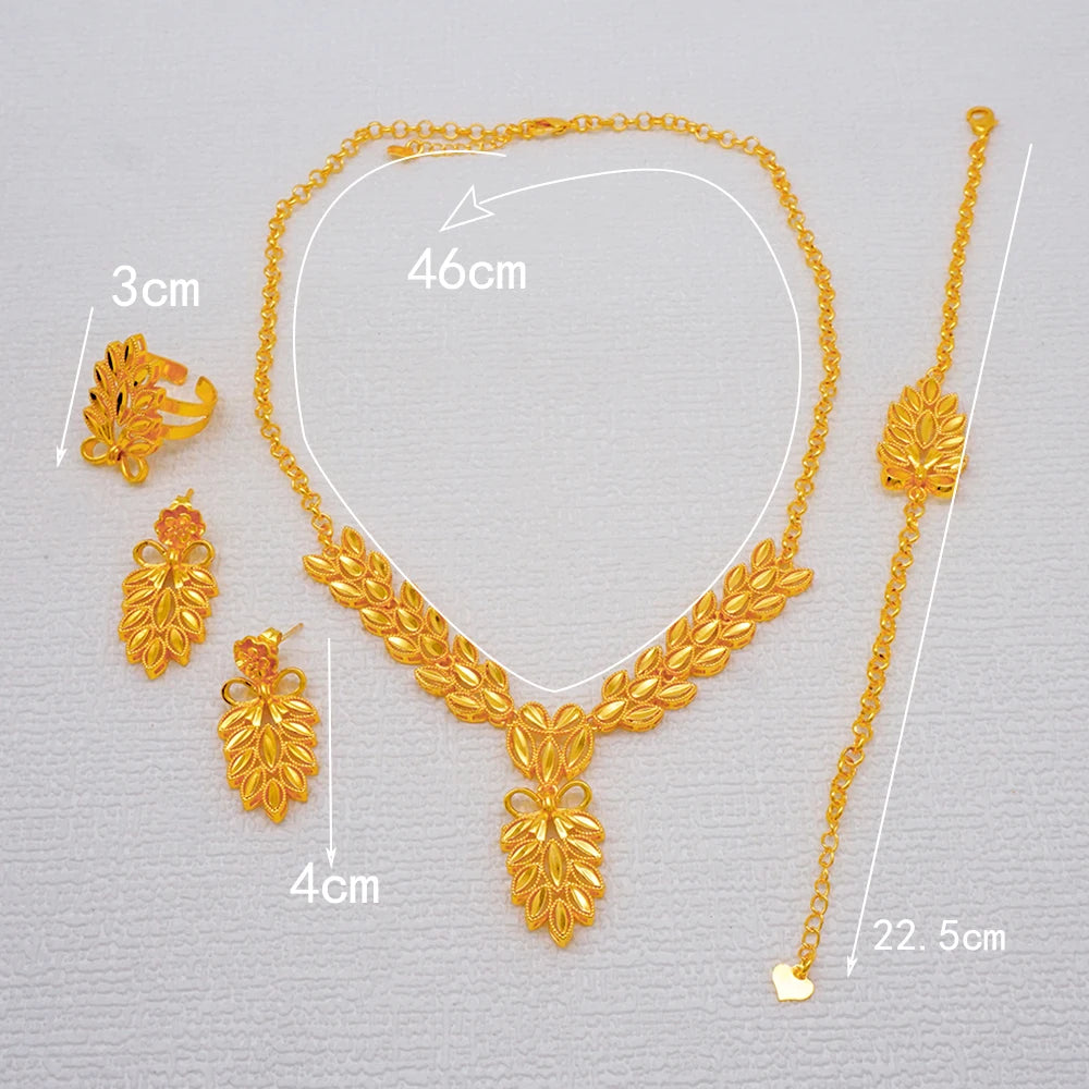 African Indian Gold Jewelry Set for Women – Dubai Style Bridal Tassel Long Necklace, Earrings, Ring & Bangle - Ideal Gift for Her