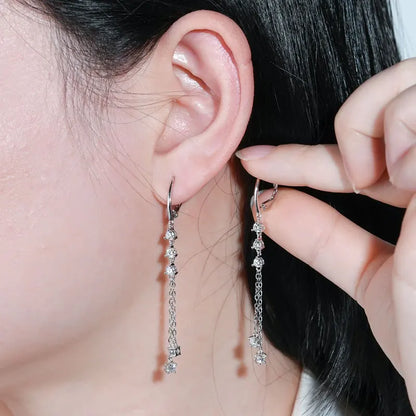 925 Silver Moissanite Tassel Earrings – RAPRGOLD Certified Dangling Hoop Jewelry Gift for Her