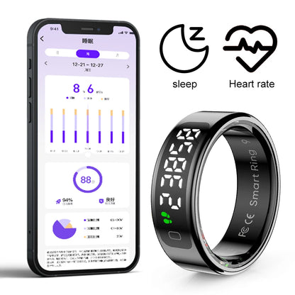 Touchscreen Smart Ring with Display – Heart Rate & Blood Oxygen Monitor, 5ATM Waterproof, Android & iOS Compatible - Gift for All