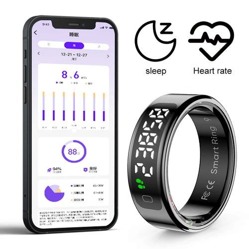 Touchscreen Smart Ring with Display – Heart Rate & Blood Oxygen Monitor, 5ATM Waterproof, Android & iOS Compatible - Gift for All