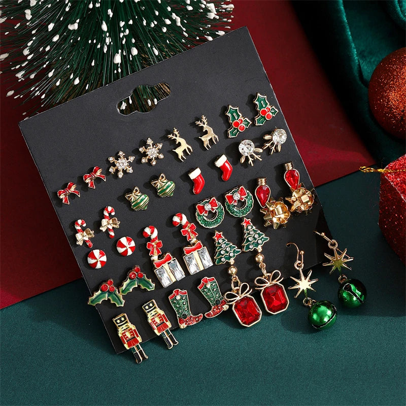 Christmas Earrings Set for Women 12/20 Pairs – Crystal Zircon Snowflake, Bowknot, Elk & Xmas Tree Holiday Gifts