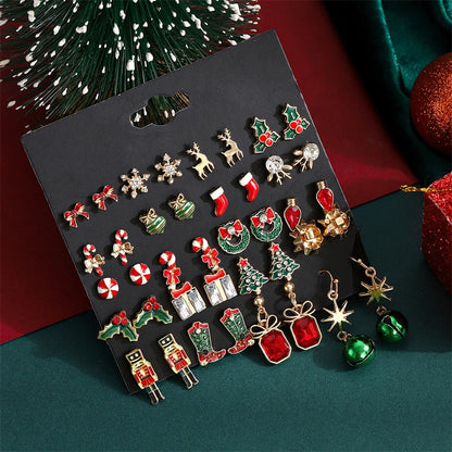 Christmas Earrings Set for Women 12/20 Pairs – Crystal Zircon Snowflake, Bowknot, Elk & Xmas Tree Holiday Gifts