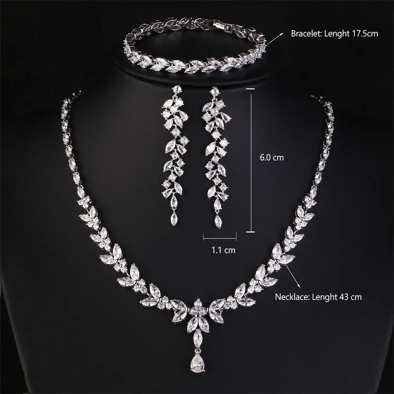 Women's Wedding Accessories Uilz Leaf Earrings & Necklace with Zircon Embellishments - Perfect Gift for Women