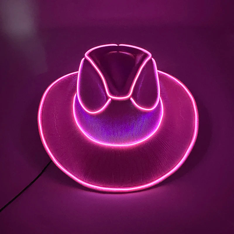 LED Neon Light Glowing Cowboy Hat  With Glowing Décor Supplies- Trendy Pearlescent Cowboy Cap, Luminous Hat For  Party, Cosplay - Excellent Gift for Party Enthusiasts