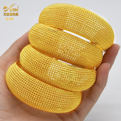 ANIID Dubai 24k Golden Cuff Bangles For Women - African Luxury Charm Bracelet Bangles Nigerian Wedding Gold Color Jewelry Gifts