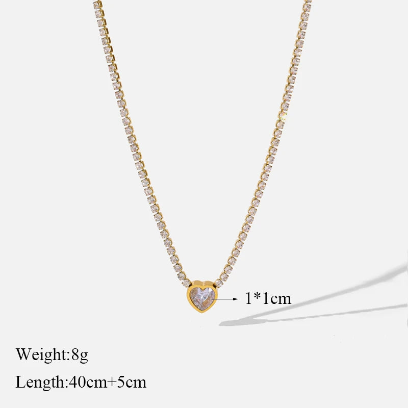 EILIECK 316L Stainless Steel White Green Red Zirconia Crystal Necklace For Women Fashion Neck Jewelry Wedding Party Accessories