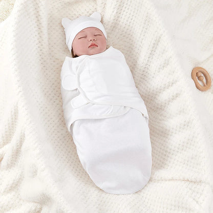 Adjustable Cotton Baby Swaddle Wrap for Newborns - Warm, Soft Blanket Anti-kick Sleepsack Hat Set for Newborns - Excellent gift for Family with Newborn