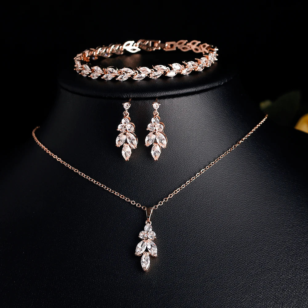 Women's Wedding Accessories Uilz Leaf Earrings & Necklace with Zircon Embellishments - Perfect Gift for Women