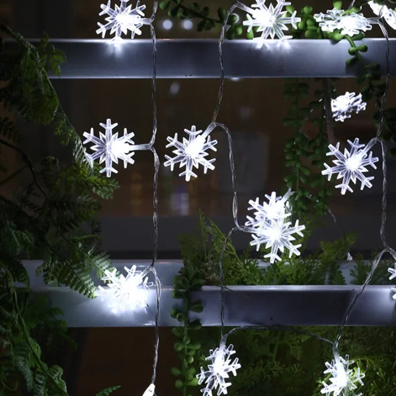 Christmas Fairy Light Snowflake LED String Lights, ideal for Xmas room décor, holiday garlands, Santa Claus gifts, and New Year ornaments