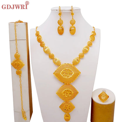 African Indian Gold Jewelry Set for Women – Dubai Style Bridal Tassel Long Necklace, Earrings, Ring & Bangle - Ideal Gift for Her