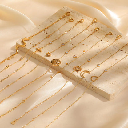 Women’s Minimalist Thin Chain Bracelet Cross Moon Star Charm