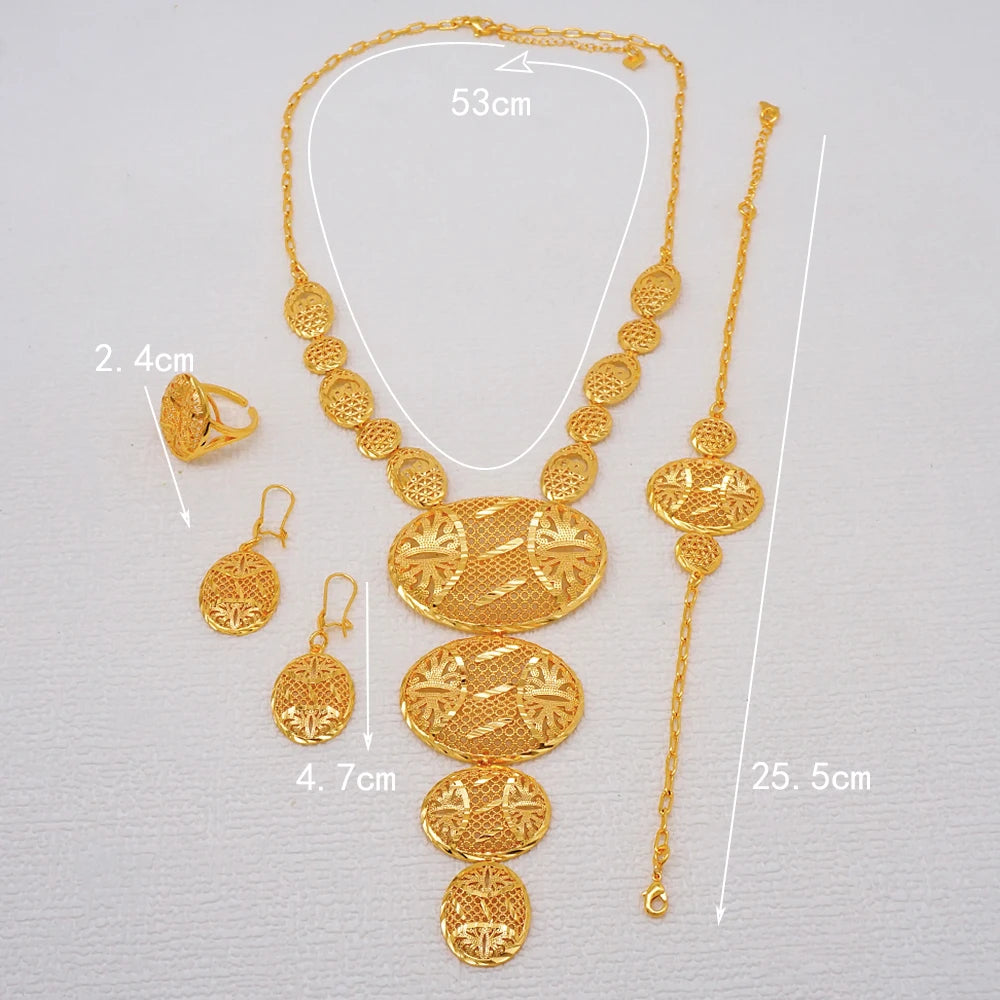 African Indian Gold Jewelry Set for Women – Dubai Style Bridal Tassel Long Necklace, Earrings, Ring & Bangle - Ideal Gift for Her