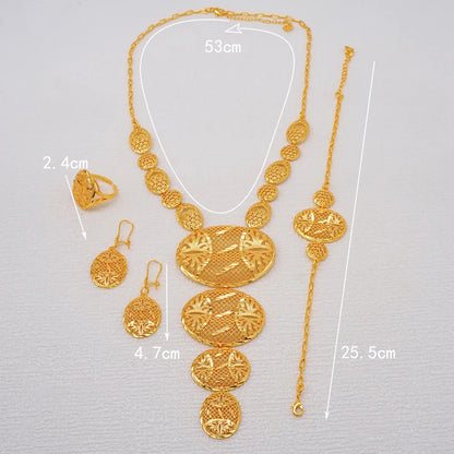 African Indian Gold Jewelry Set for Women – Dubai Style Bridal Tassel Long Necklace, Earrings, Ring & Bangle - Ideal Gift for Her