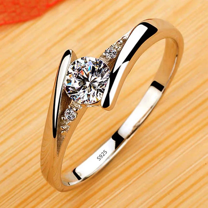 Tibetan Silver Zircon Crystal Rings for Women - Never Fade White Engagement Wedding Bands Gift Jewelry - Ideal Gift For Women