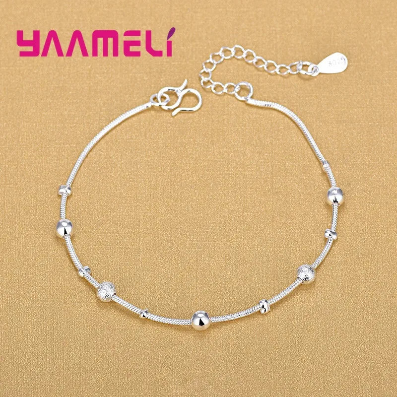 925 Sterling Silver Adjustable Anklet Trendy Foot Chain for Women