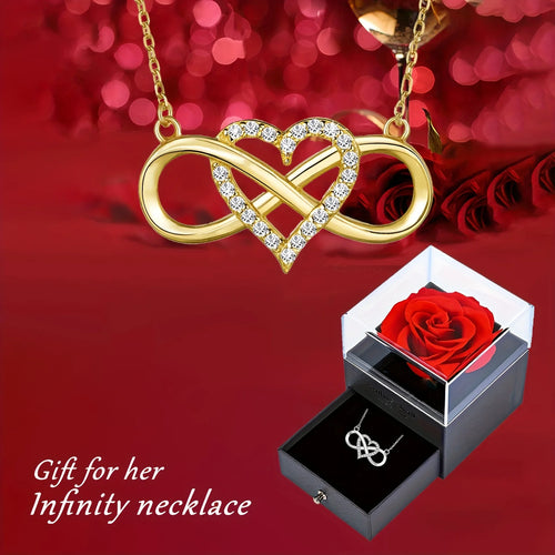 Infinity & Heart Combined Design Pendant Necklace with Luxury Rose Box | Elegant Jewelry Gift for Girlfriend or Wife -  Ideal for Anniversary, Valentine, & Christmas Gifts