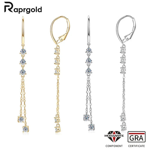 925 Silver Moissanite Tassel Earrings – RAPRGOLD Certified Dangling Hoop Jewelry Gift for Her