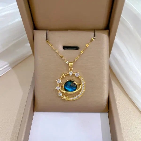 Zircon Inlaid Stainless Steel Choker Necklace for Women - Flower Butterfly Moon Design Pendant Tassel Clavicle Jewelry - Perfect Gift for Her