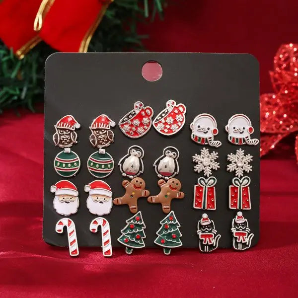 Christmas Earrings Set for Women 12/20 Pairs – Crystal Zircon Snowflake, Bowknot, Elk & Xmas Tree Holiday Gifts