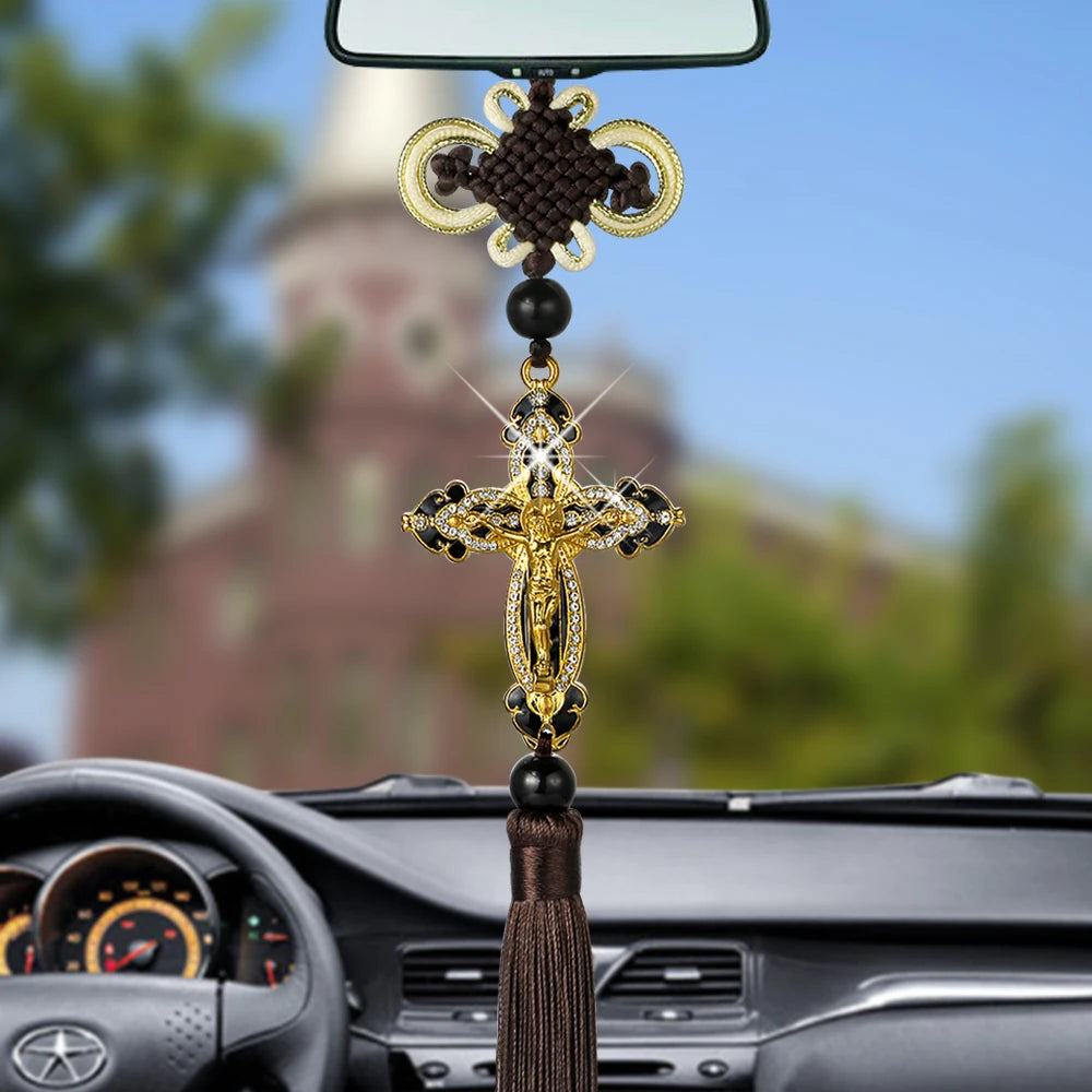 Car Rearview Mirror Hanging  Jesus Cross For Christians - Vehicle Ornament Elegant Metal Pendant For Positive Vibes Inside The Car - Ideal Gifts For All