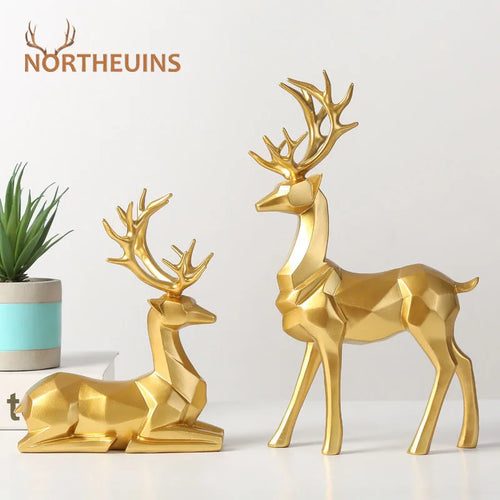 Couple Deer Figurine for Home Decor  Sculptures - Resin Made Golden & Other Colors  Interior Geometry Art Model Statue for Living Room, Office, and Entryway Décor - Ideal gift for Christmas Heme Decor