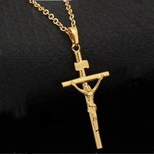 Stylish Religious Jesus Cross Necklace - Gold/Silver Color Chain Pendant for Men - Christian Jewelry Gift