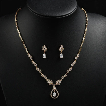 Women's Wedding Accessories Uilz Leaf Earrings & Necklace with Zircon Embellishments - Perfect Gift for Women