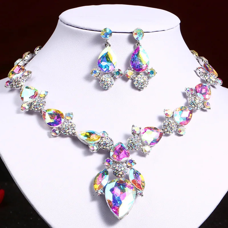 Fashion Women's Crystal Necklace & Earrings Set – Crystal Glass Bridal Wedding Accessories Gift - Elegant Gift for Her