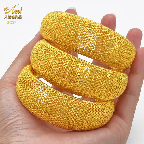 ANIID Dubai 24k Golden Cuff Bangles For Women - African Luxury Charm Bracelet Bangles Nigerian Wedding Gold Color Jewelry Gifts