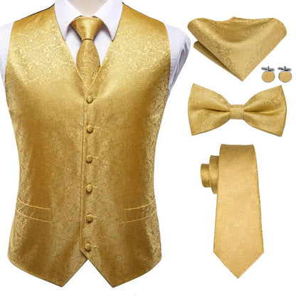 Elegant Men's Formal Silk Vest & Accessories By Hi-Tie | Waistcoat Set with Tie, Bowtie, Hanky, Cufflinks for Business, Office, Party, Wedding - Ideal Gift for Him