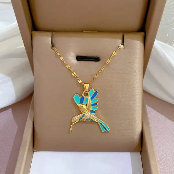 Zircon Inlaid Stainless Steel Choker Necklace for Women - Flower Butterfly Moon Design Pendant Tassel Clavicle Jewelry - Perfect Gift for Her