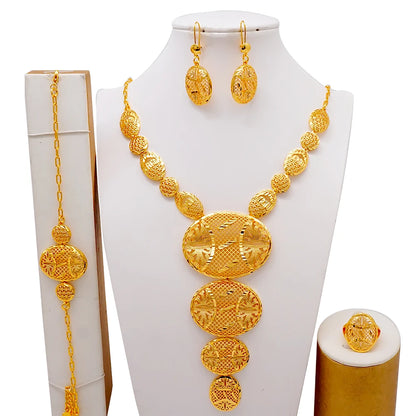 African Indian Gold Jewelry Set for Women – Dubai Style Bridal Tassel Long Necklace, Earrings, Ring & Bangle - Ideal Gift for Her