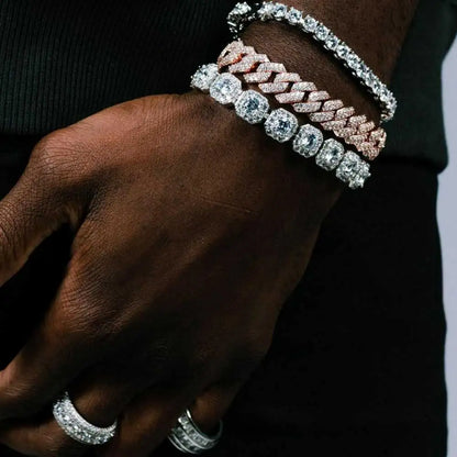 Unisex Hip Hop Iced Out CZ Tennis Bracelet – 10/12mm Square Diamond Link Chain Jewelry - Elegant Gift for All