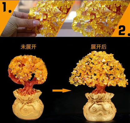 Natural Crystal Shaking Money Tree Desktop Ornament - Prosperity, Luck Enhancing Golden Money Bag Decoration for Desktop, Office, or Christmas - Ideal Gift for Friends & Family