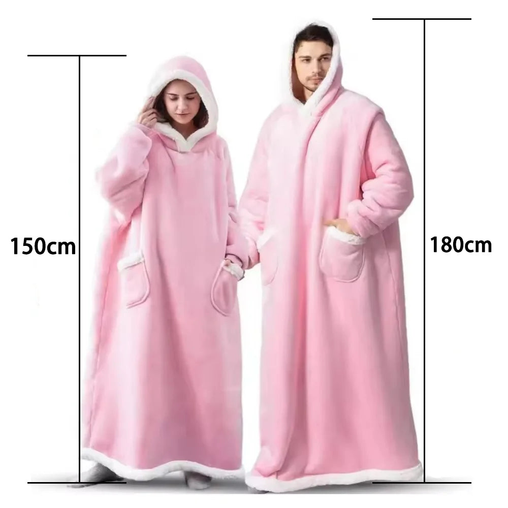 Wearable Blanket Hoodie, Flannel Sherpa Fleece Blanket Sweatshirt for Adults Women, Men, One Size Fits All